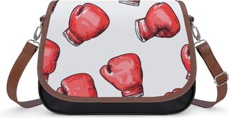 Generic Red Boxing Gloves Womens Leather Crossbody Bags with Adjustable Strap Casual Printed Shoulder Handbag