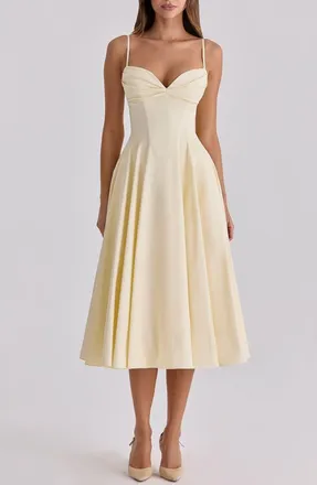 House of CB Dahlia Stretch Pima Cotton Cocktail Dress in Lemon at Nordstrom, Size Small