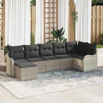 vidaXL Conjunto De Sof&aacute; De Jard&iacute;n Con Coj&iacute;n 7 Pcs Gris Claro Polirat&aacute;n Vidaxl