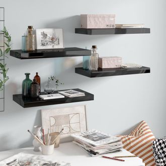 vidaXL Vidaxl - Estante Flotante De Pared 4 Uds Mdf Negro Brillo 50x23x3,8 Cm