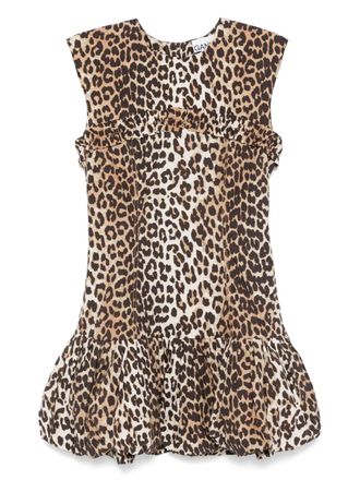 Ganni leopard-print cotton mini dress - women - Organic Cotton - 36 - Brown