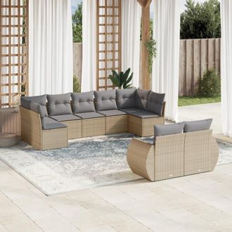 vidaXL Set De Sof&aacute;s De Jard&iacute;n 9 Pzas Con Cojines Rat&aacute;n Sint&eacute;tico Beige Vidaxl