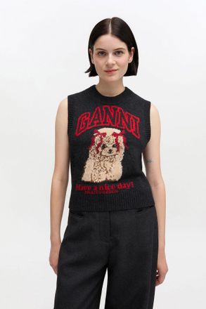 Ganni Mixed Graphic Wool Vest - Size XXS