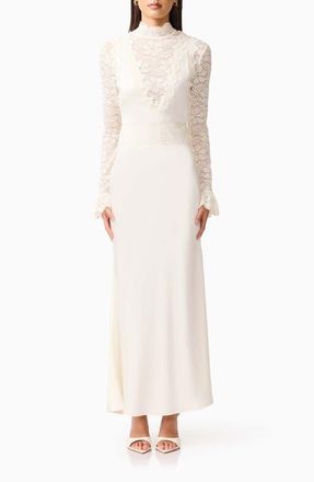 Elliatt Margot Lace Inset Long Sleeve Gown in Ivory at Nordstrom, Size Small