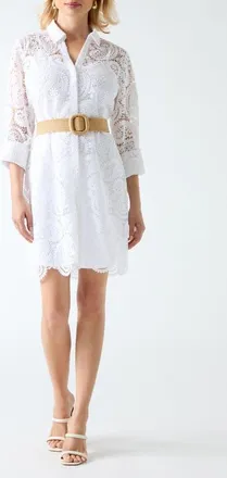 Marciano Grace Long Sleeve Lace Shirtdress in White at Nordstrom, Size 42