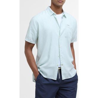 Barbour Deerpark Stripe Summer Fit Short Sleeve Button-Up Shirt in Pale Apple at Nordstrom, Size Xx-Large