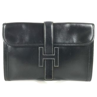 Herm&egrave;s Black Leather Clutch Bag (Pre-Owned)