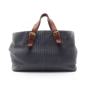 Bottega Veneta Brown Navy Leather Handbag Tote Bag (Pre-Owned)