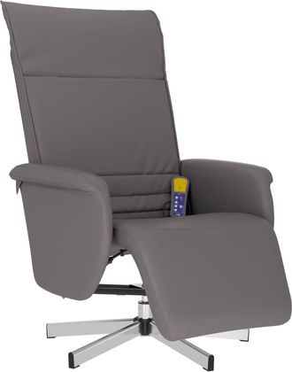 vidaXL Sill&oacute;n Reclinable De Masaje Con Reposapi&eacute;s Cuero Sint&eacute;tico Gris Vidaxl