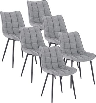 Woltu Woltu Pack De 6 Sillas De Comedor Asiento De Cuero Artificial Silla Dise&ntilde;o Silla Tapizada Estructura Met&aacute;lica Sill&oacute;n Con Respaldo Silla De Cocina Gris