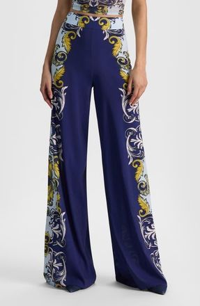 Alice & Olivia Athena Scarf Print Wide Leg Pants in Antique Scroll at Nordstrom, Size 10