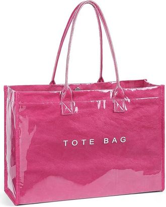 Generic PVC Tote Bag for Women, Large Plastic Bag, Shoulder Bag with Kraft Paper Letter Pattern, Hobo Handbag