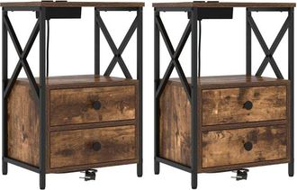 vidaXL Vidaxl - Cabinete de Noche con Estación de Carga 2 pcs Roble ahumado