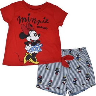 Disney Minnie Mouse 2-Piece Top and Shorts Set in Red Stripe Minnie at Nordstrom, Size 18M