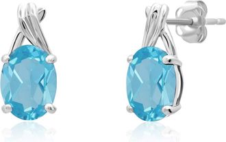 MAX + STONE 14k Yellow or White Gold 8x6mm Gemstone Twist Oval Drop Stud Earrings
