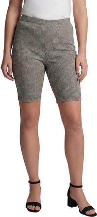 Jessica London Everyday Stretch Cotton Bike Short in Black Ivory Glen Plaid at Nordstrom, Size 36