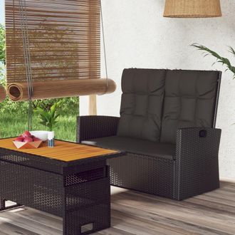 vidaXL Banco Jard&iacute;n Reclinable Y Cojines Rat&aacute;n Sint&eacute;tico Negro 118 Cm Vidaxl