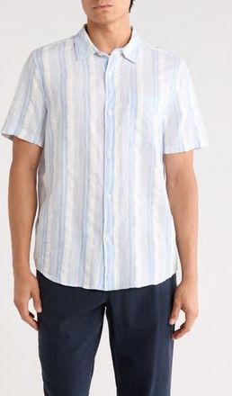14th & Union Short Sleeve Woven Slub Shirt in Blue Tide Stripe at Nordstrom Rack, Size Xx-Large