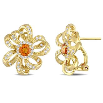 Amour 1 3/5 CT TGW Madeira Citrine and White Topaz Flower Omega Clip Earrings In Yellow Plated Sterling Silver
