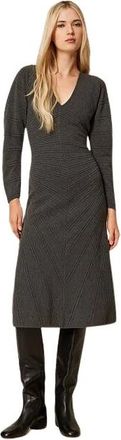 Twinset Viscose Knit Midi Dress - Dames - Casual kleedjes - Grijs - L - Polyester - Kleedjes