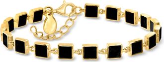 Ross-Simons Onyx Square-Link Bracelet in 18kt Gold Over Sterling