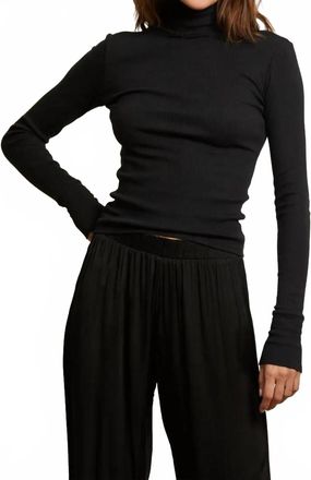 perfectwhitetee Hayden Ribbed Turtleneck Top In Black