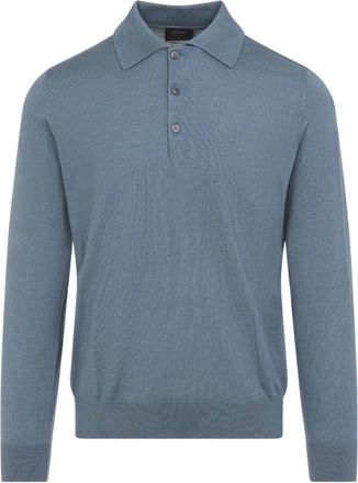 Brioni Polo met lange mouwen - Heren - Polos - Blauw - L - Kasjmier - Tops