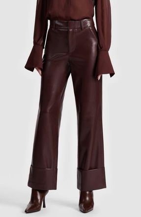 Alice & Olivia Alexander High Waist Faux Leather Pants in Dark Chocolate at Nordstrom, Size 14
