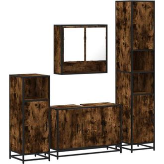 vidaXL Set De Muebles Ba&ntilde;o 4 Pzas Madera Contrachapada Roble Ahumado Vidaxl