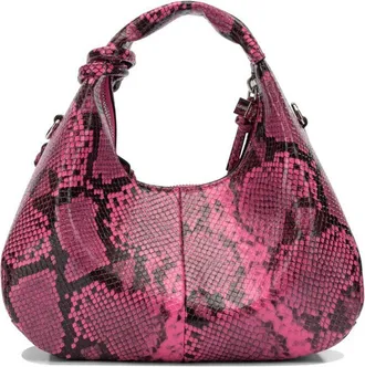 Ganni Womens Mini Hobo Bag Rosa Snake Raspberry Rose Recycled Polyester Handbags Hand