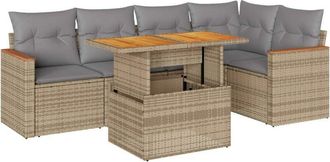 vidaXL Set Sof&aacute;s Jard&iacute;n Y Cojines 6 Pzas Rat&aacute;n Sint&eacute;tico Acacia Beige Vidaxl