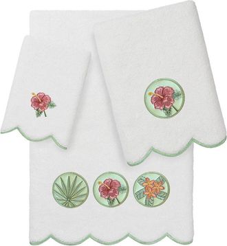 Linum Home Textiles 100% Turkish Cotton Maui Scallop 3Pc Embellished Towel Set