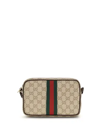 Gucci Mens Shoulder Bag Gg With Web Stripe Vintage Sand-Dark Brown-Red-Green Fabric Sand/dark Brown/red/green