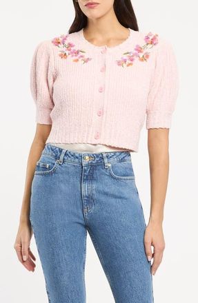 Cinq &agrave; Sept Millicent Floral Embellished Cardigan in Rosy Cloud at Nordstrom, Size Xx-Small