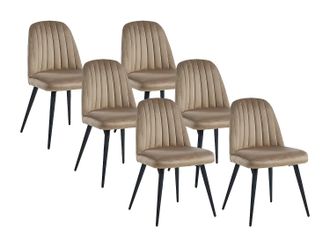 Vente-Unique Juego de 6 sillas ELEANA - Terciopelo y metal negro - Beige