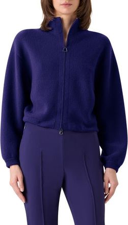 Akris Cashmere Piqu&eacute; Crop Zip-Up Cardigan in Dark Purple at Nordstrom, Size 10