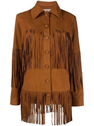 DanCassab Rimon fringed leather jacket - women - Acetate/Suede - L - Brown