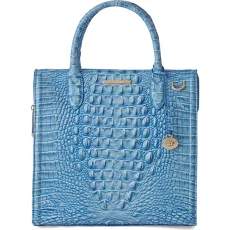 Brahmin Caroline Croc Embossed Leather Satchel in Aura Blue at Nordstrom