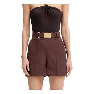Elisabetta Franchi Shorts in technical bi-elastic fabric with belt - Dames - Korte broeken - Bruin - Maat: XS Polyamide