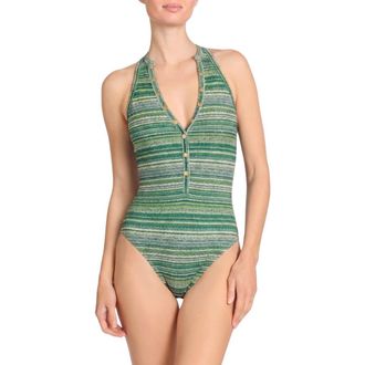 Robin Piccone Emilia Snap One-Piece Swimsuit in Verde at Nordstrom, Size 10