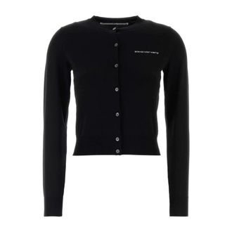 Alexander Wang Alexander Wang, Cardigans, female, Black, Size: XS Crystal Hotfix Crop Cardigan