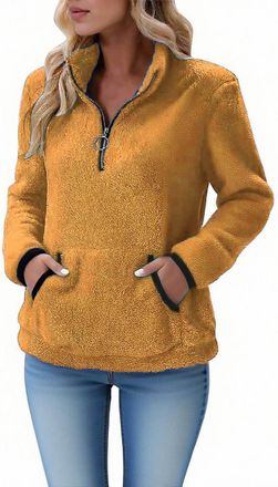 Generic KUIH Womens Fleece Sweatshirts 1/4 Zip Fluffy Pullover Tops Warm Sherpa Fleece Jumper Lapel Half Zip Jumper Long Sleeve Tunics Autumn Winter Clothes L