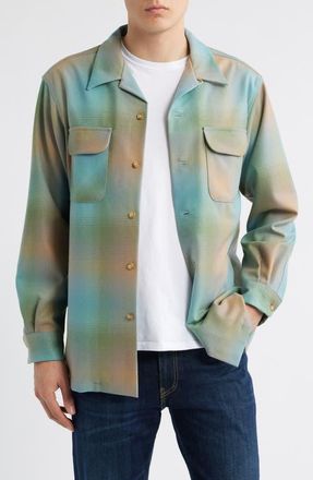 Pendleton Board Plaid Lined Wool Button-Up Shirt in Green/Tan Ombre at Nordstrom, Size X-Large