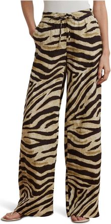 Ralph Lauren Zebra-Print Linen Wide-Leg Pants In Cream/brown