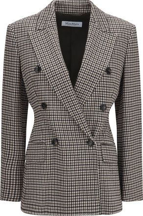 Max Mara Womens Blazer Eccelso Houndstooth Black-Khaki-Blush Viscose Jacket Black/khaki/blush