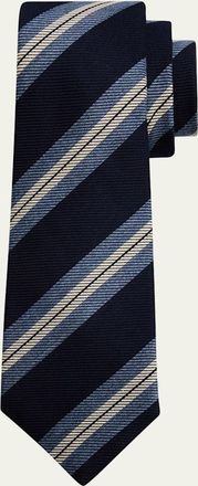 Kiton Mens Regimental Stripe Silk Sevenfold Tie