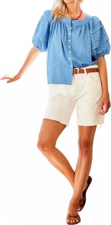 Fifteen Twenty Shay Contrast Peasant Top In Blue Chambray