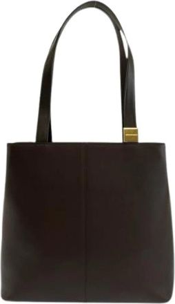 Burberry Pre-owned Leather Check Brown Gold Tote Bag - Dames - Vintage Shopper - Bruin - ONE Size - Leer - Vintage