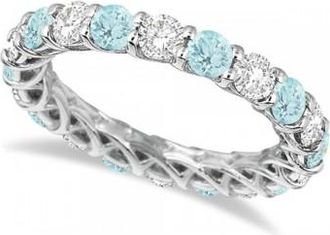 Allurez Luxury Diamond & Aquamarine Eternity Ring Band 14k White Gold (4.20ct)