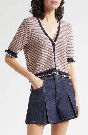Cinq &agrave; Sept Clem Stripe Cardigan in Navy Multi at Nordstrom, Size X-Large